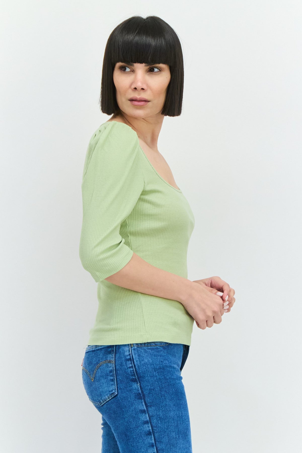 Scoop Neck 3/4 Sleeves Textured Top