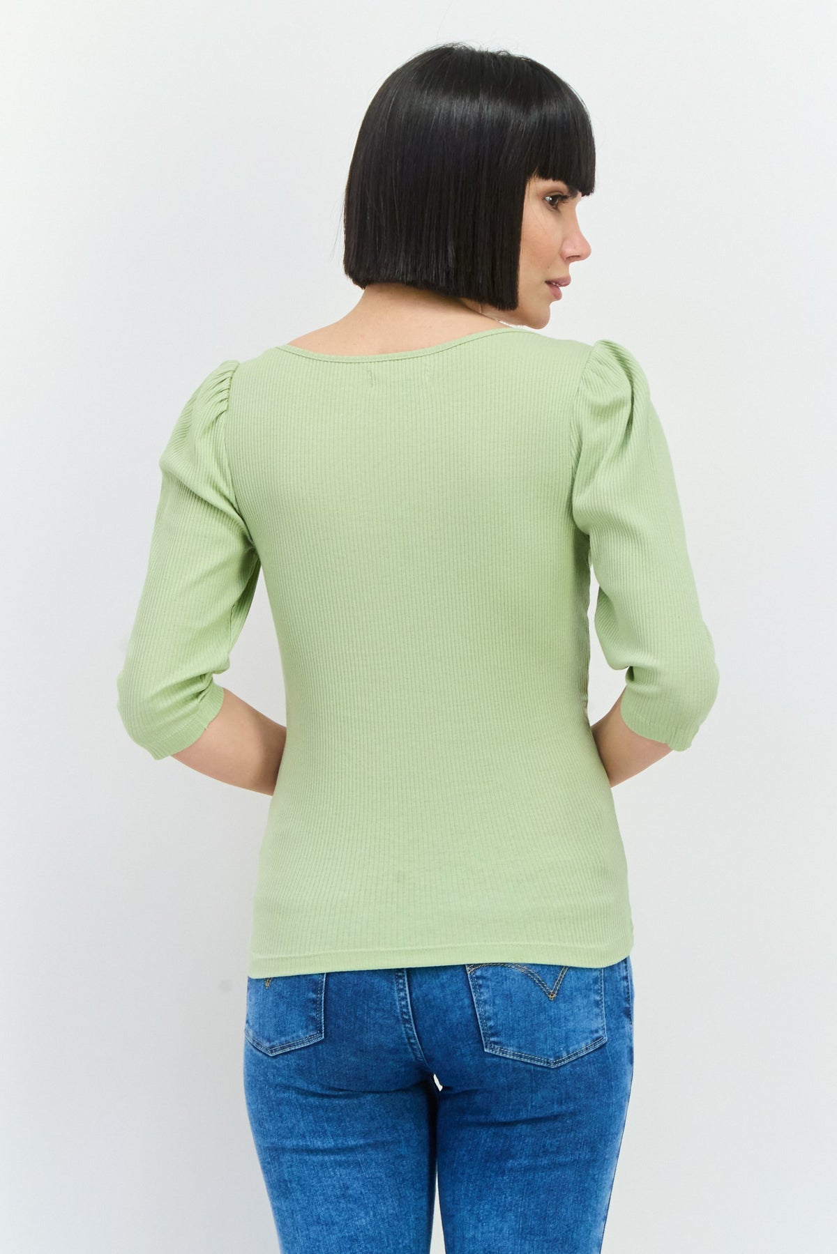 Scoop Neck 3/4 Sleeves Textured Top