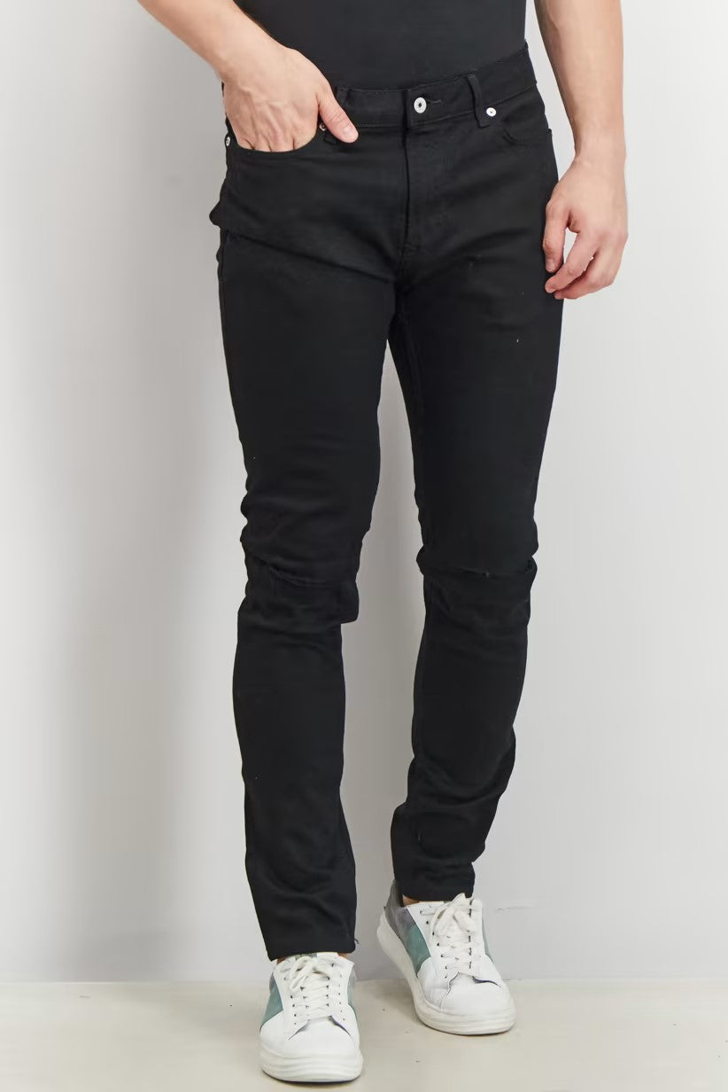 Topman, Men Stretch Belt Loops Plain Skinny Jeans, Black