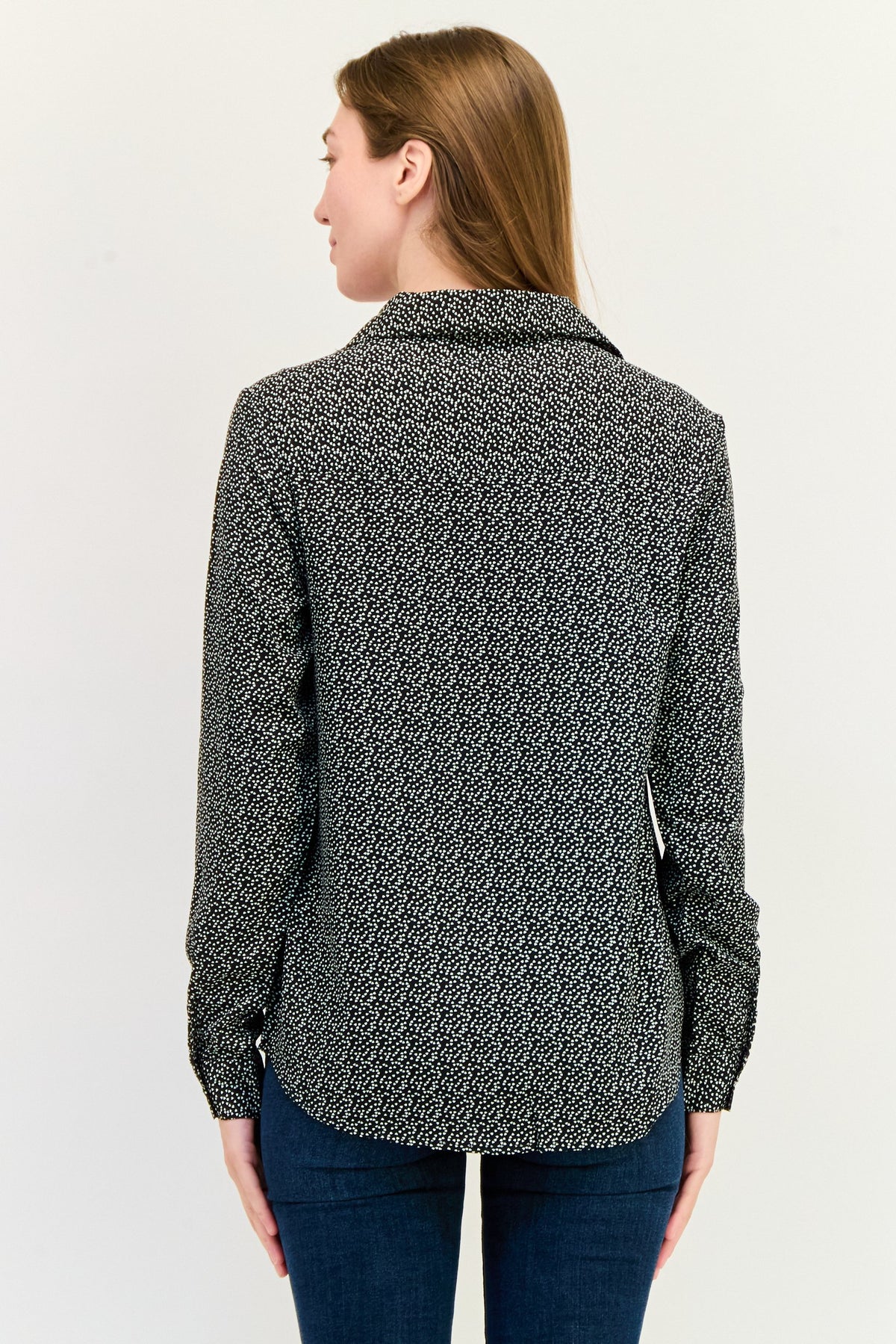 Spread Collar Long Sleeves Allover Print Shirt