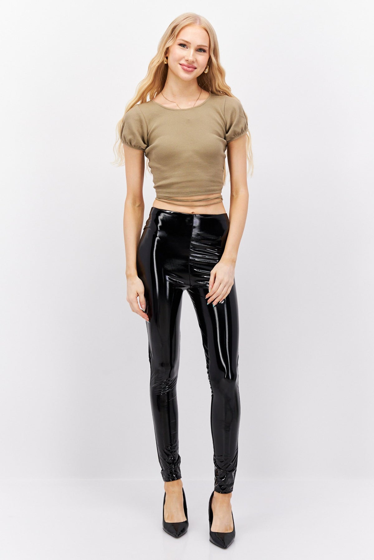 Solid Pull-On Leather Leggings