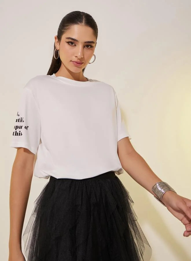 Take Two Round Neck Short Sleeve Slogan T-Shirt