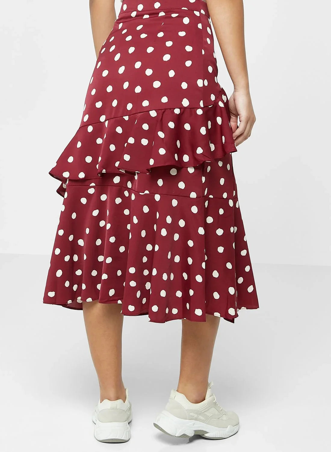 Polka Dot Midi Skirt with Frills