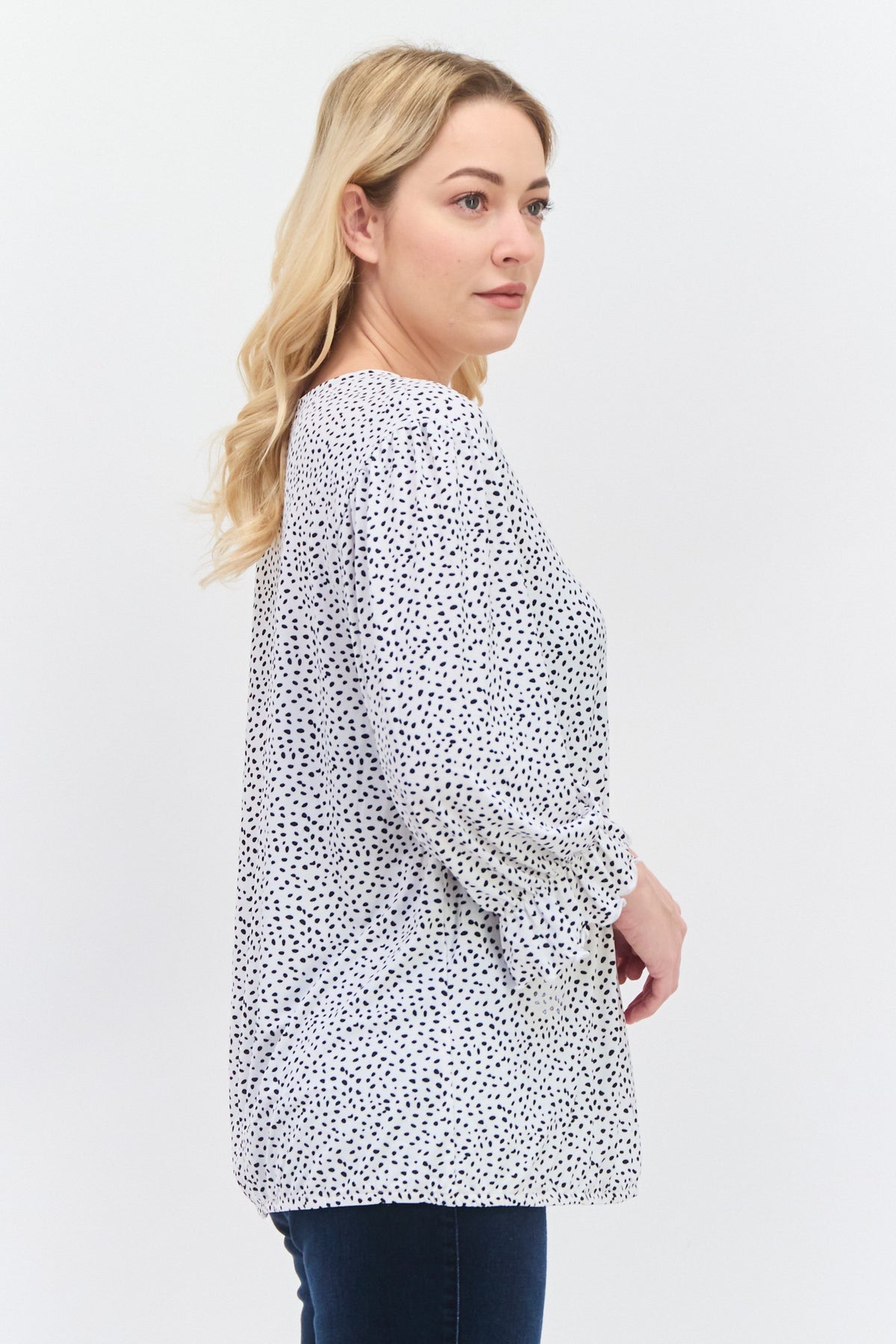 V-Neck 3/4 Sleeve All Over Print Blouse