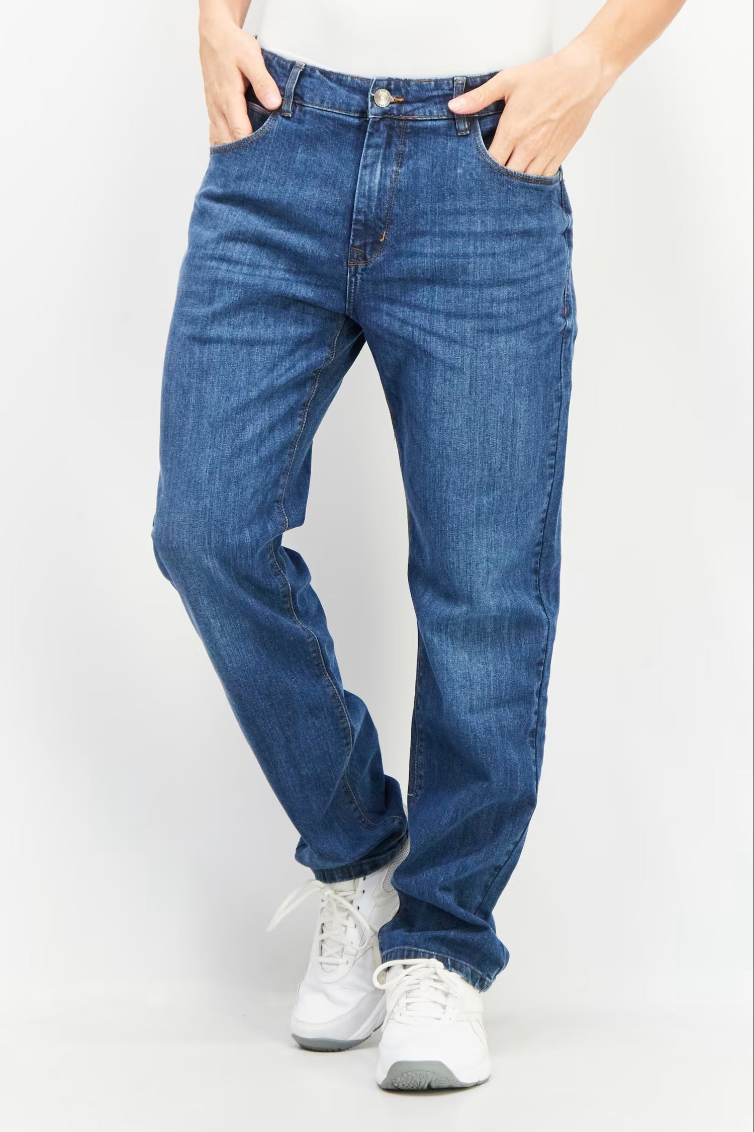 House Brand, Men Regular Fit Washed Stretchable Denim Jeans, Blue