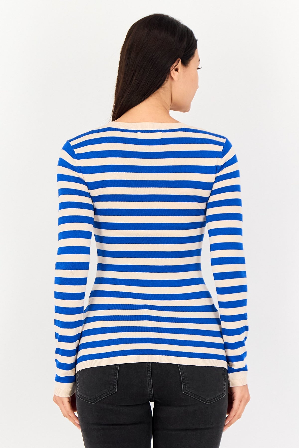 Crew Neck Long Sleeve Stripe Sweater