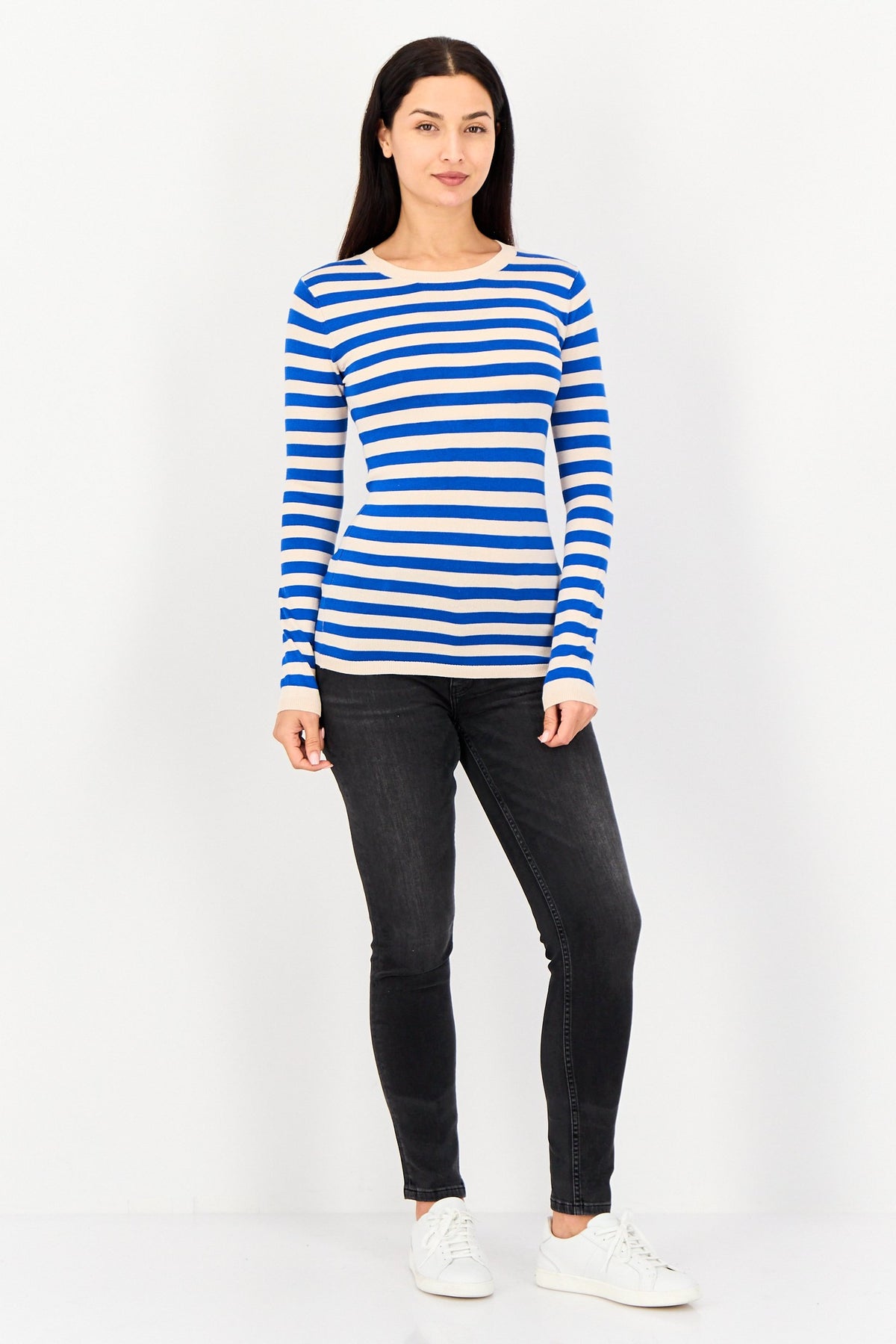 Crew Neck Long Sleeve Stripe Sweater