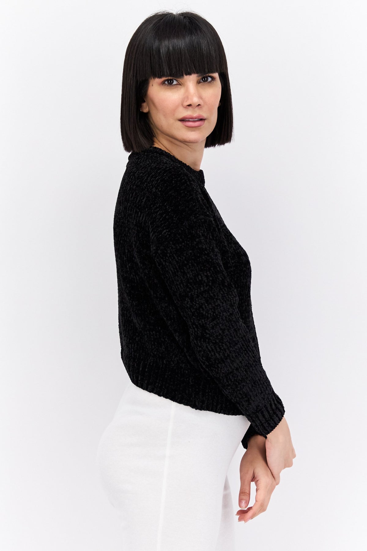 Crew Neck Long Sleeves Textured Sweater