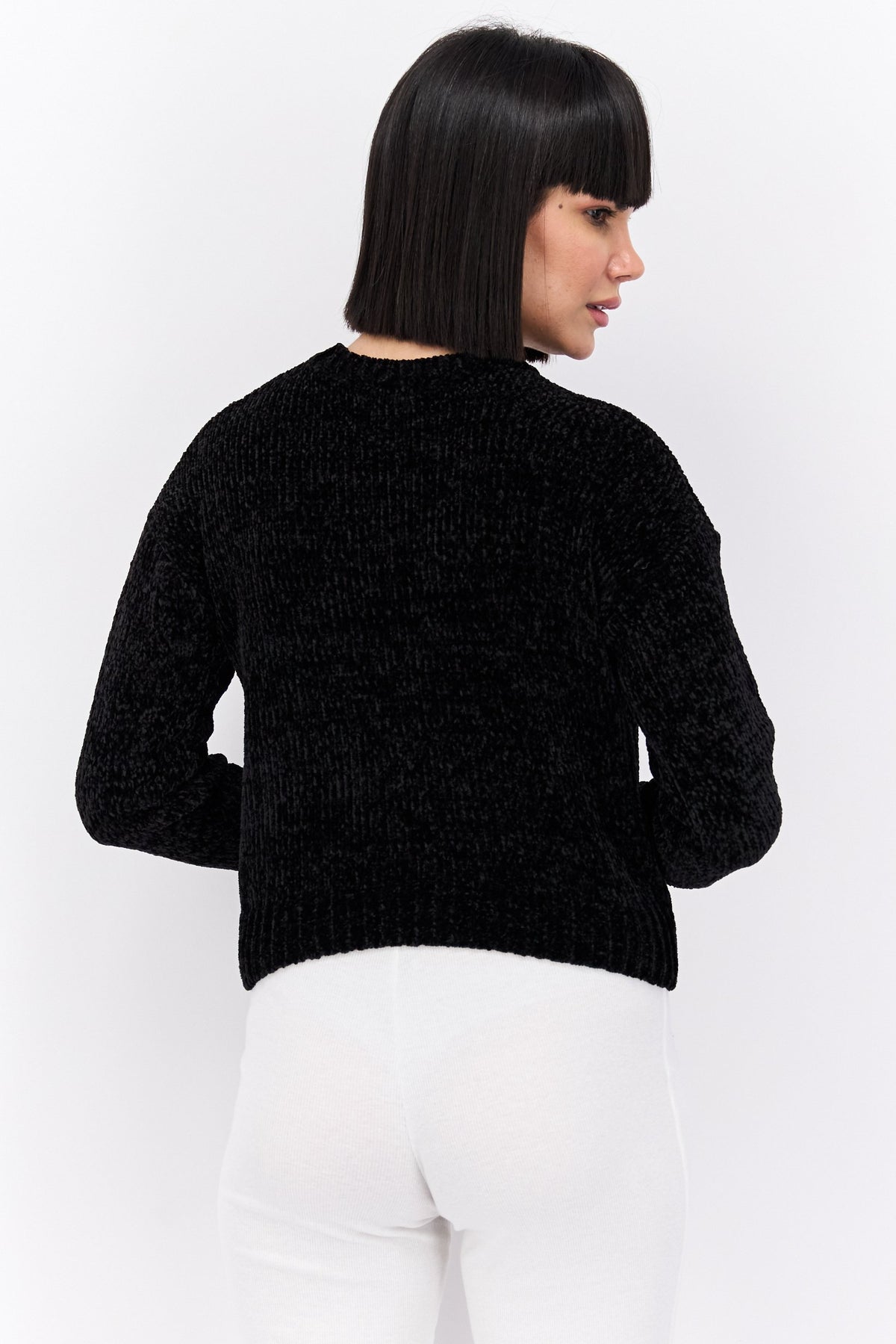 Crew Neck Long Sleeves Textured Sweater