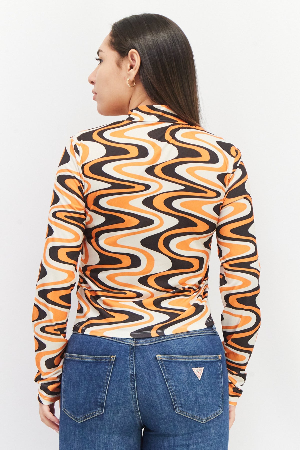 High Neck Long Sleeve Allover Print Blouse