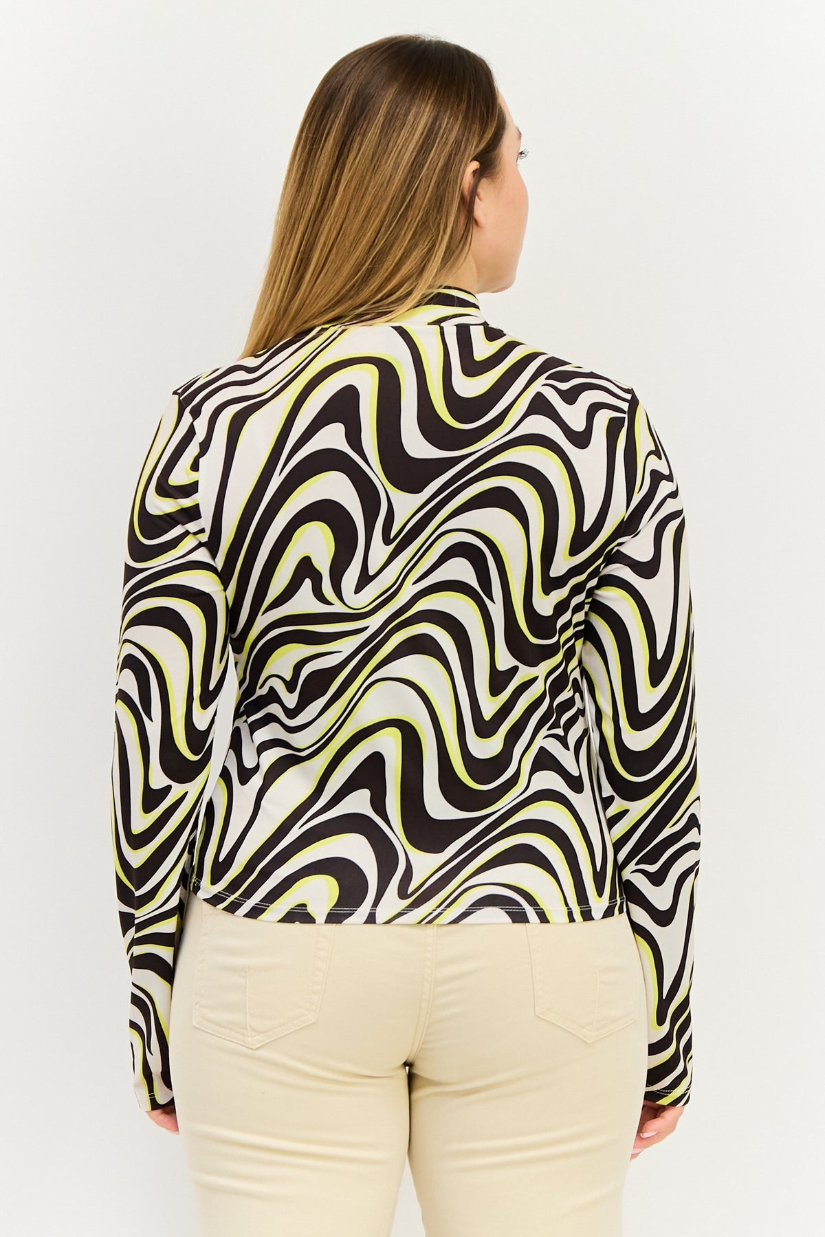 High Neck Long Sleeve Allover Print Tops