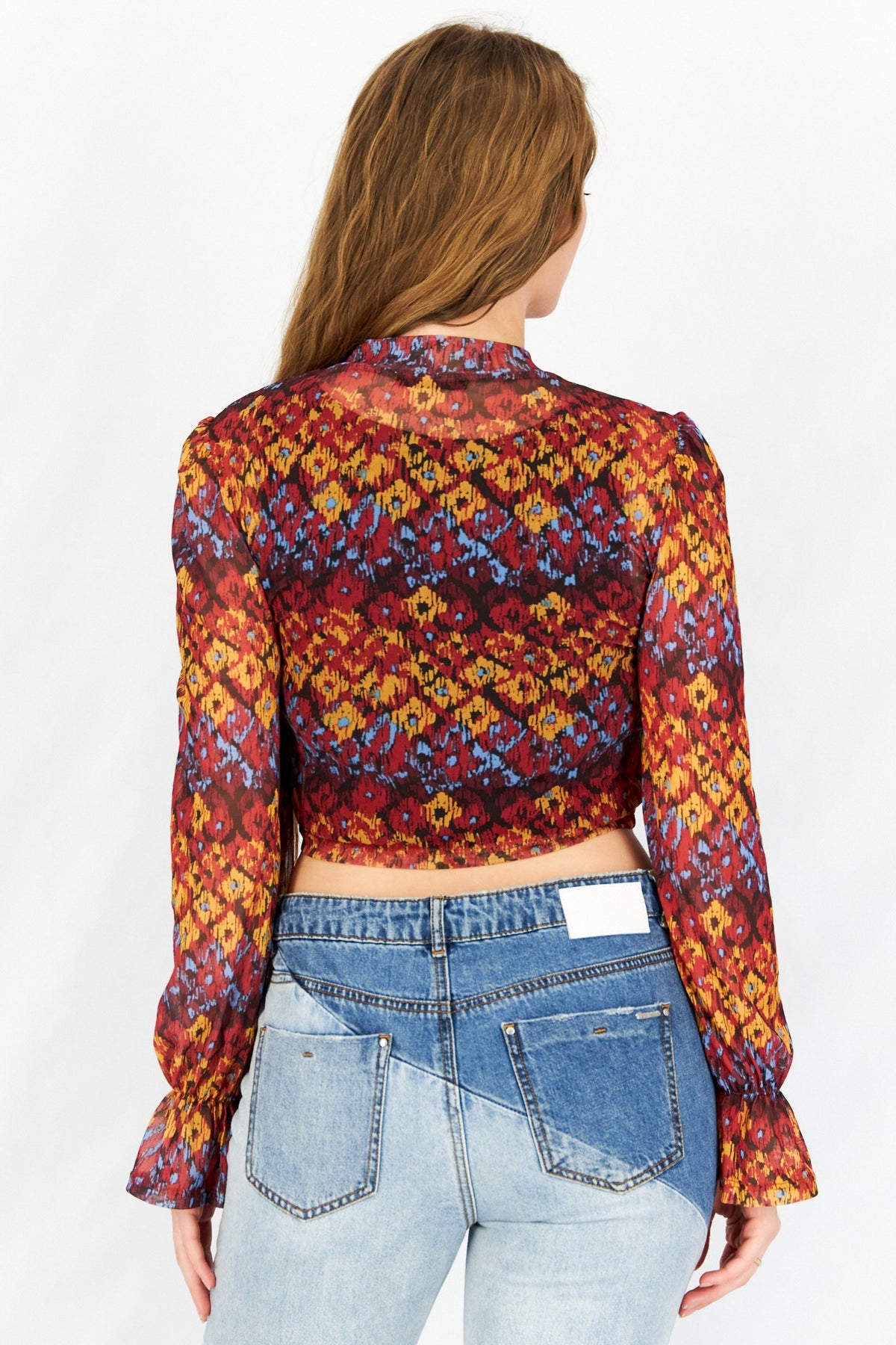 High Neck Long Sleeves Textured Blouse