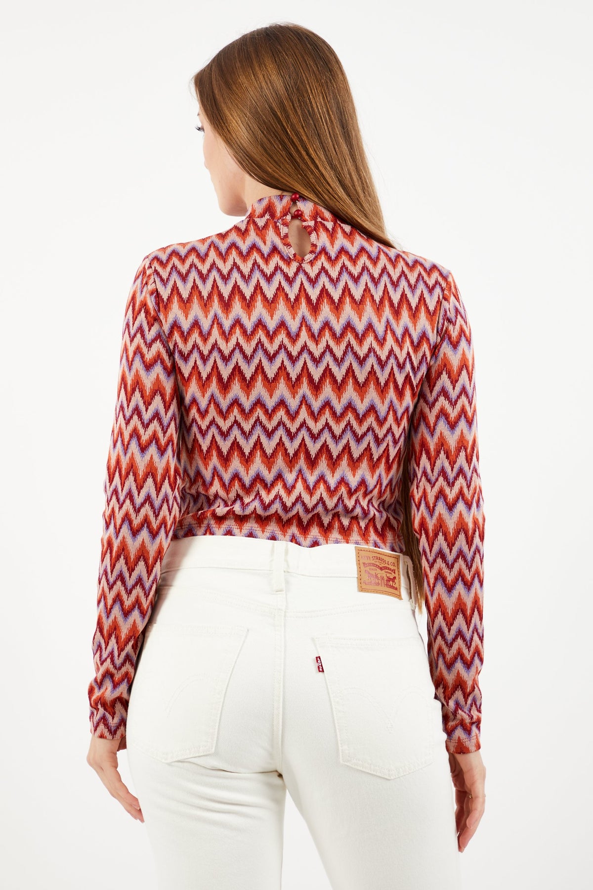 High Neck Long Sleeve Allover Printed Top
