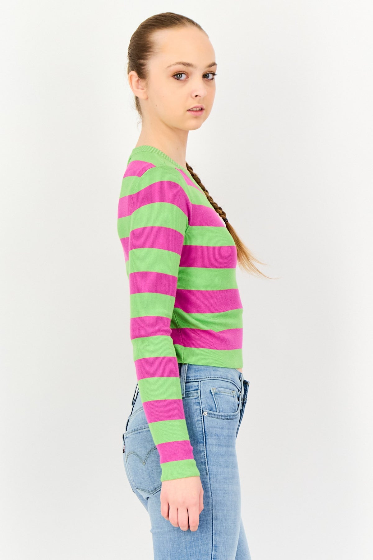 Crew Neck Stripe Long Sleeve Sweaters