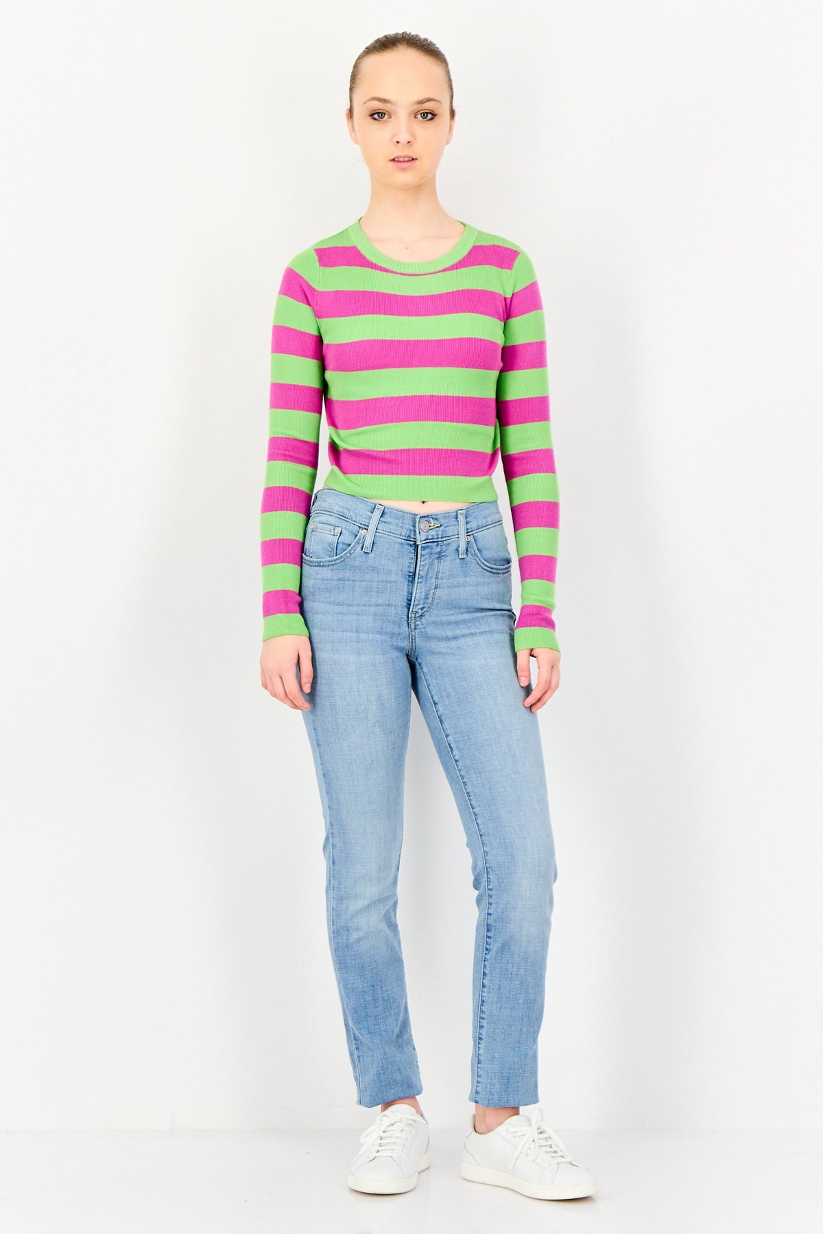 Crew Neck Stripe Long Sleeve Sweaters