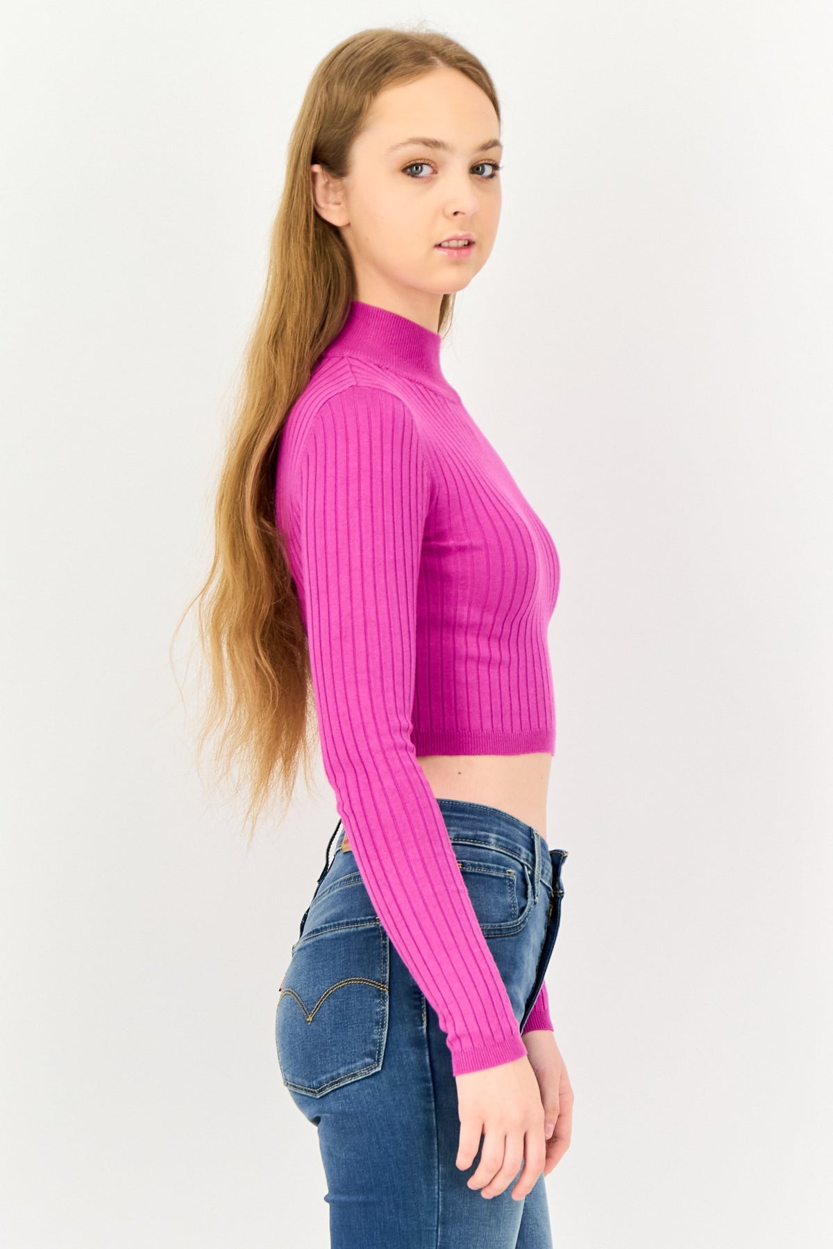 Mock Neck Ribbed Long Sleeves Sweater