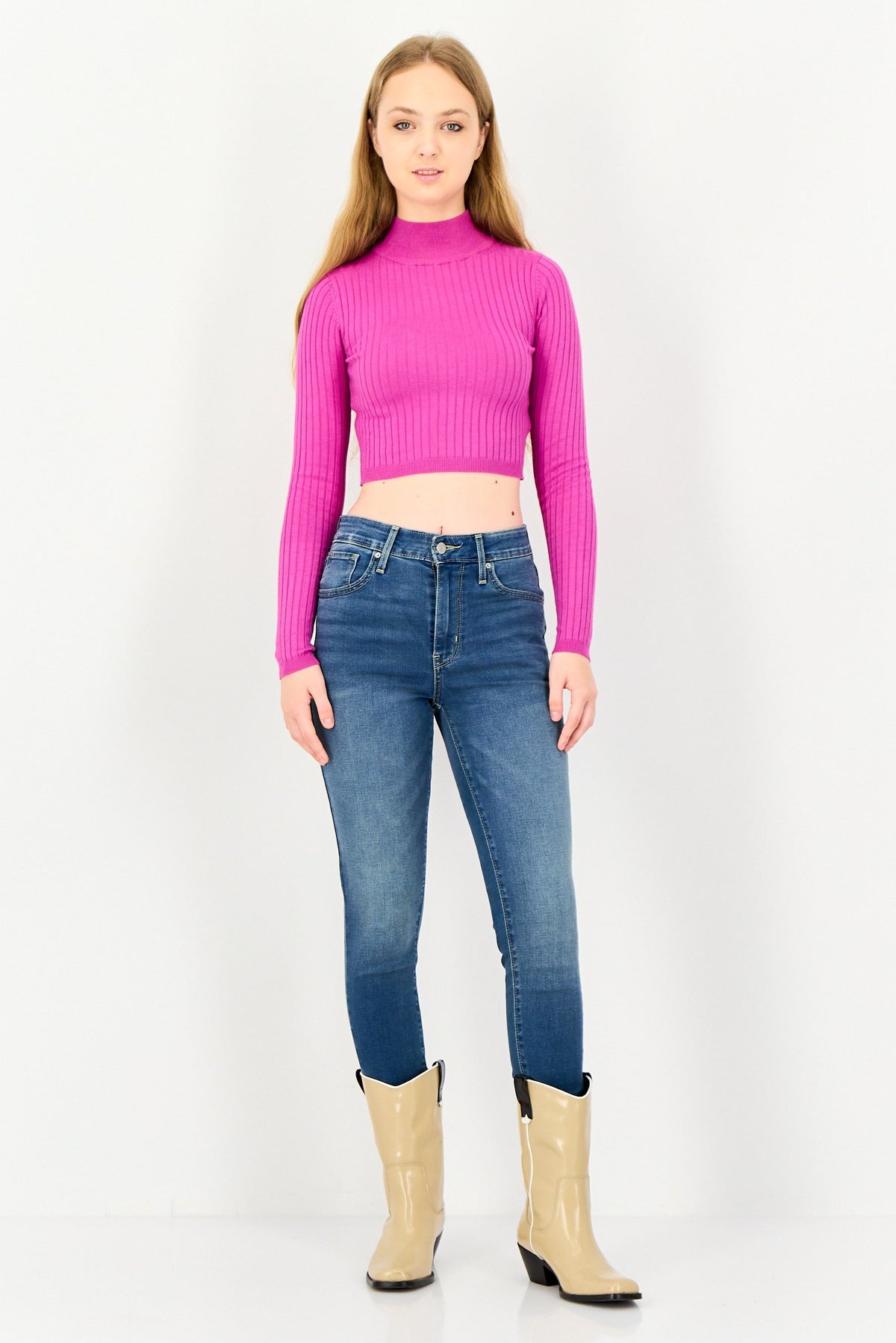 Mock Neck Ribbed Long Sleeves Sweater