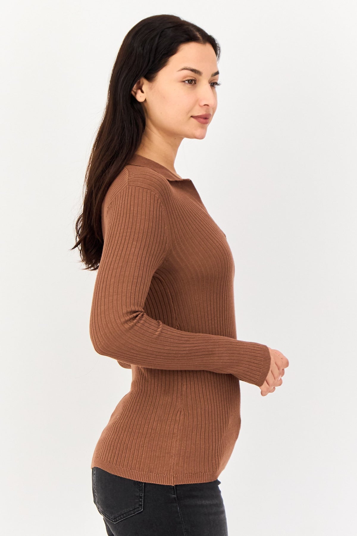 Spread Collar Ribbed Sweater