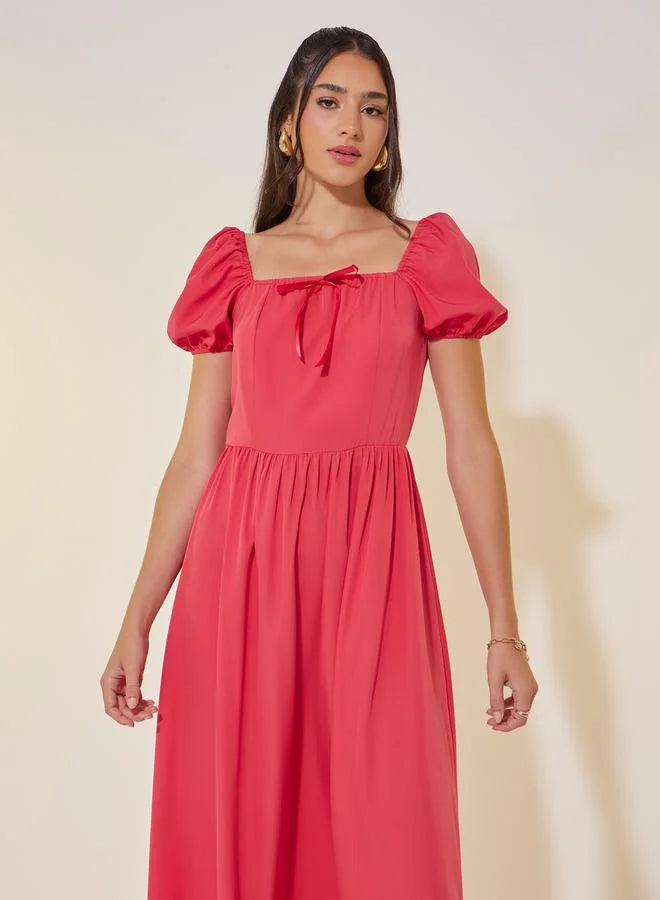 Puff Sleeve Midi Dress