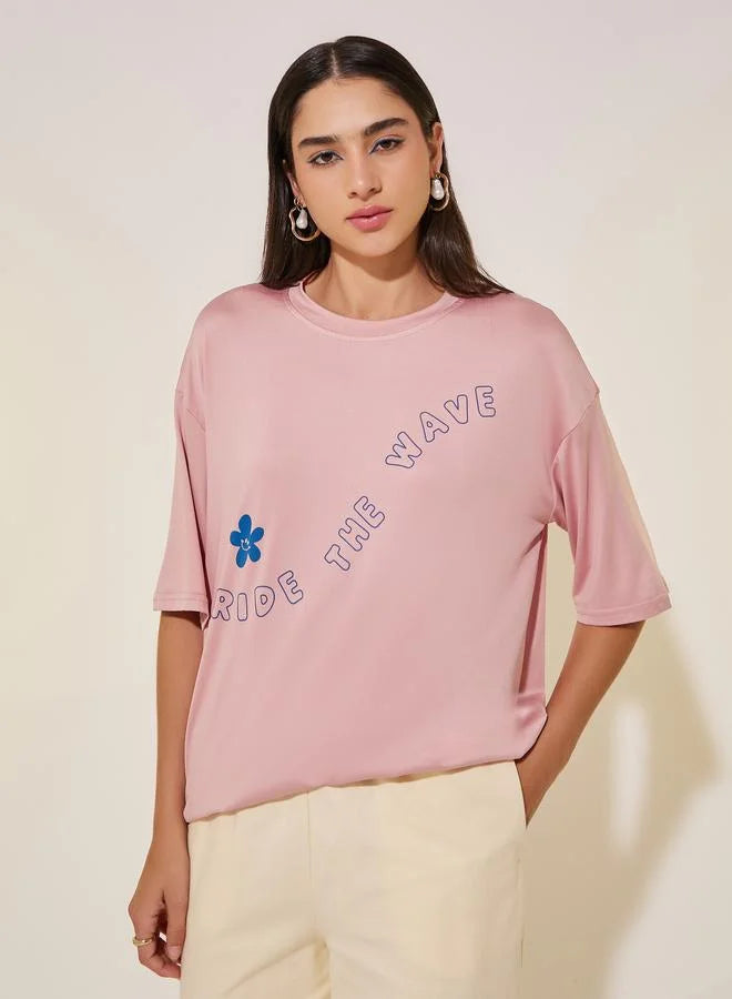 Take Two Slogan Print Short Sleeve Oversized T-Shirt