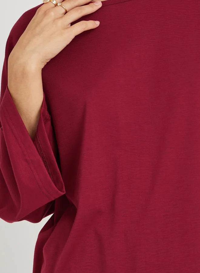 Take Two Solid Long Sleeve Top and Side Slit Midi Skirt Co-Ords