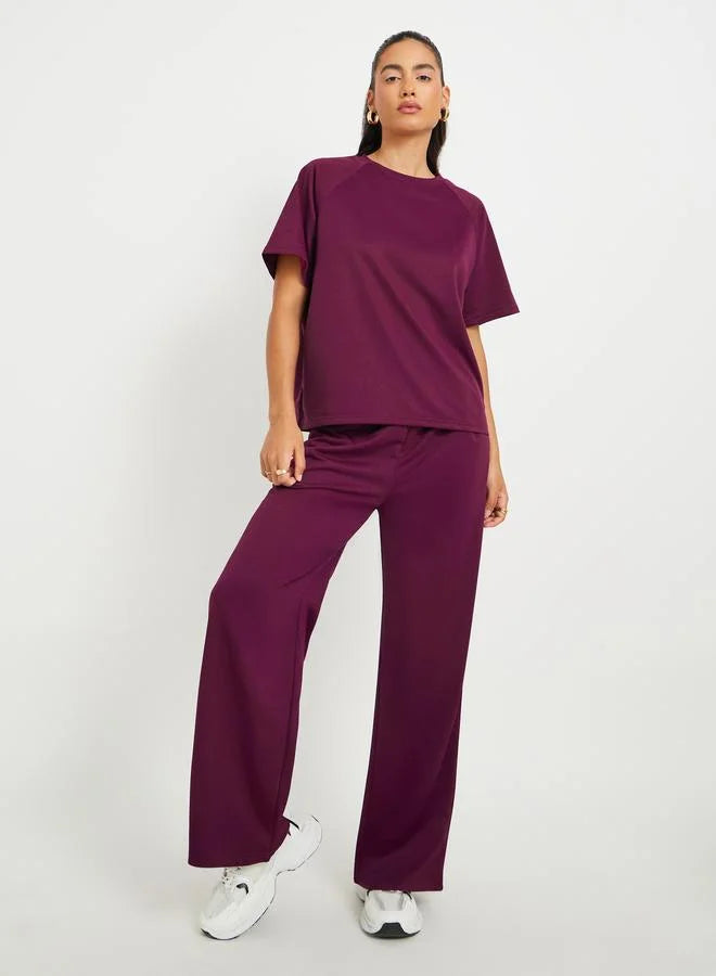 Take Two Slogan Back Print Raglan Sleeves T-Shirt and Pants Co-Ords