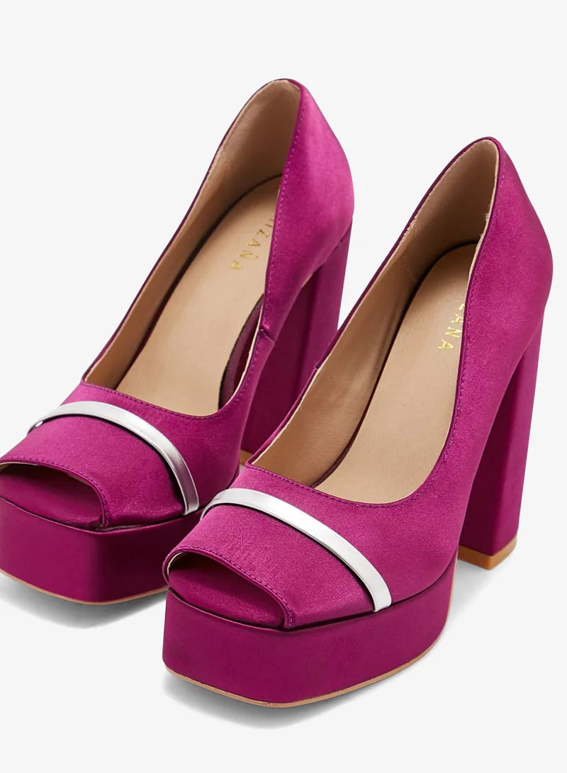 Peep-toe Satin Platform Pump