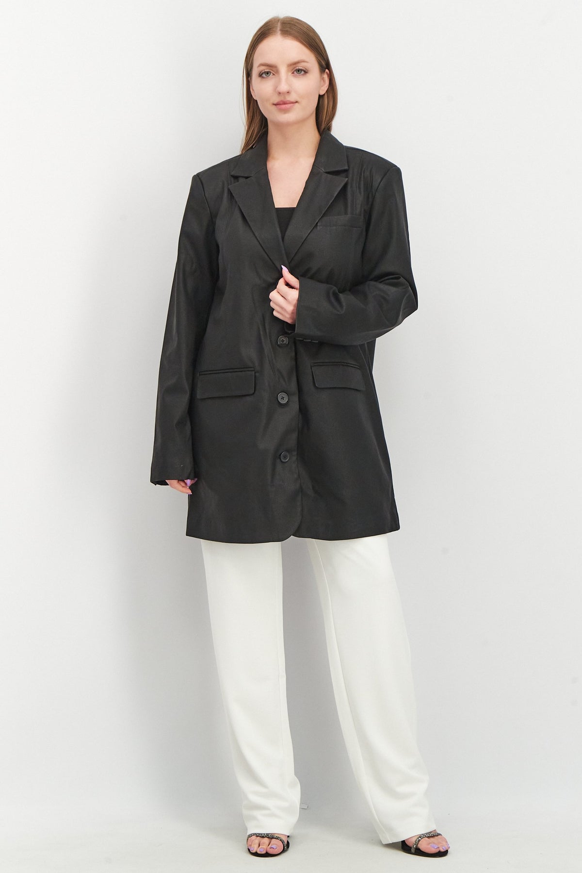 Romee Strijd x NA-KD Women Regular Fit Faux Leather Blazer