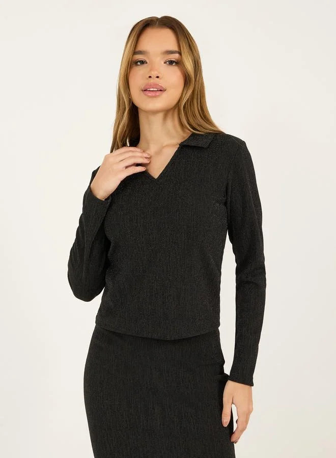 Glitter Look Stretch Fitted Knit Top and Bodycon Maxi Skirt Co-Ords