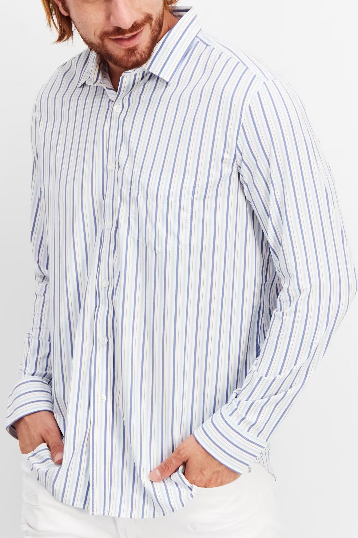 Club Room, Men Regular Fit Stripe Long Sleeve Casual Shirts, White Combo