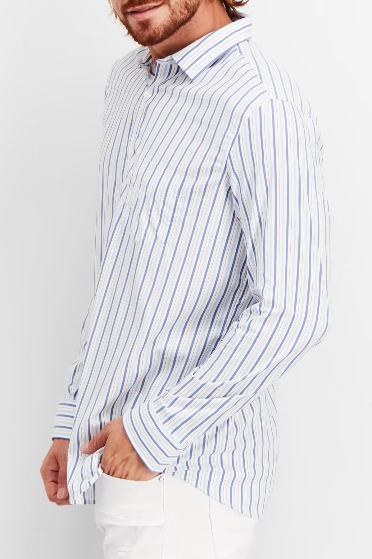 Club Room, Men Regular Fit Stripe Long Sleeve Casual Shirts, White Combo