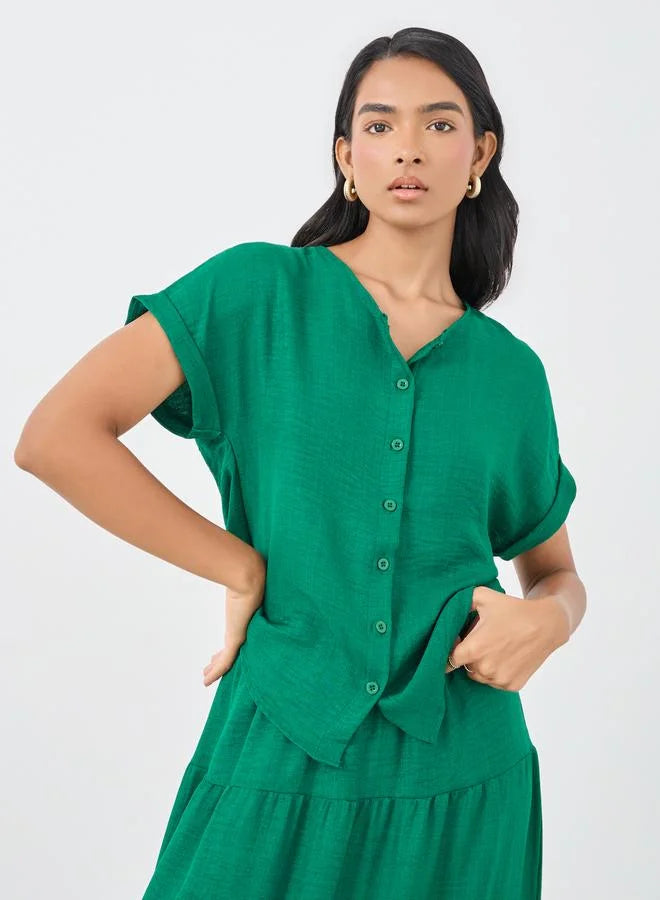 Styli Solid Top and Tiered Maxi Skirts Co-Ords