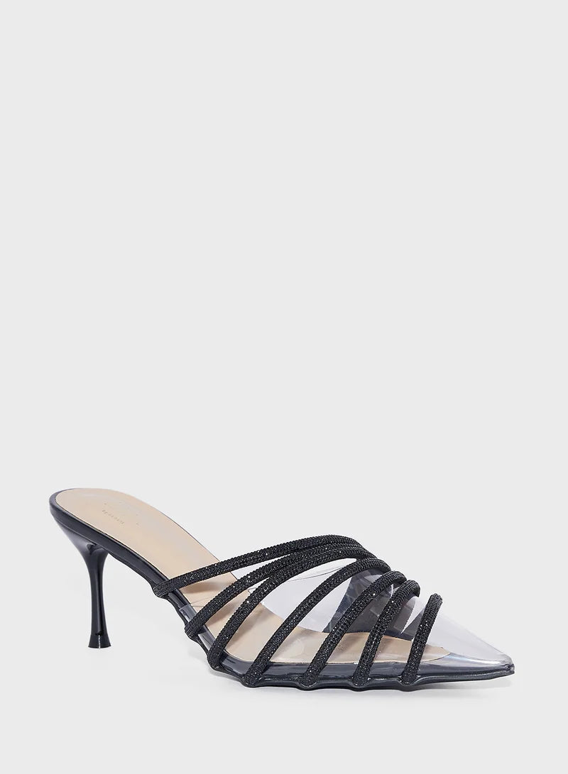 Clear Diamante Slip On Pump
