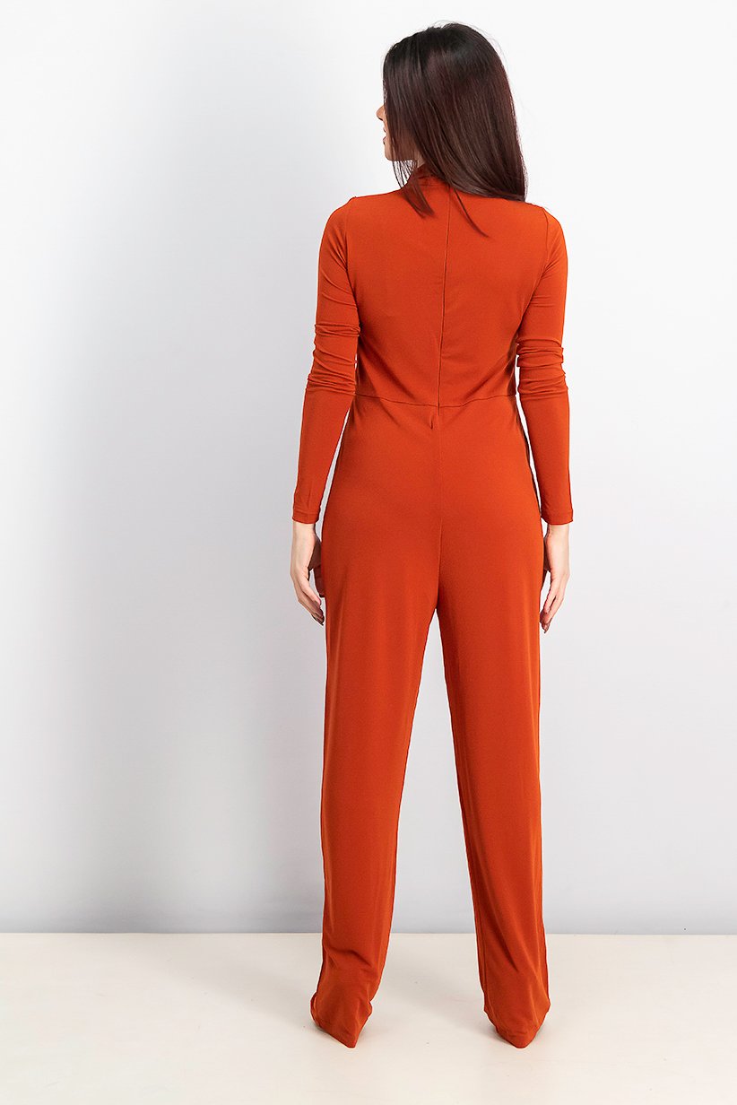 High Neck Plain Long Sleeve Jumpsuit