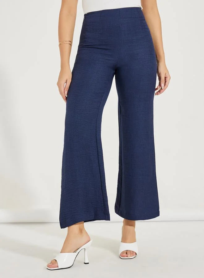 Wide Leg Linen Look Ankle Length Pants