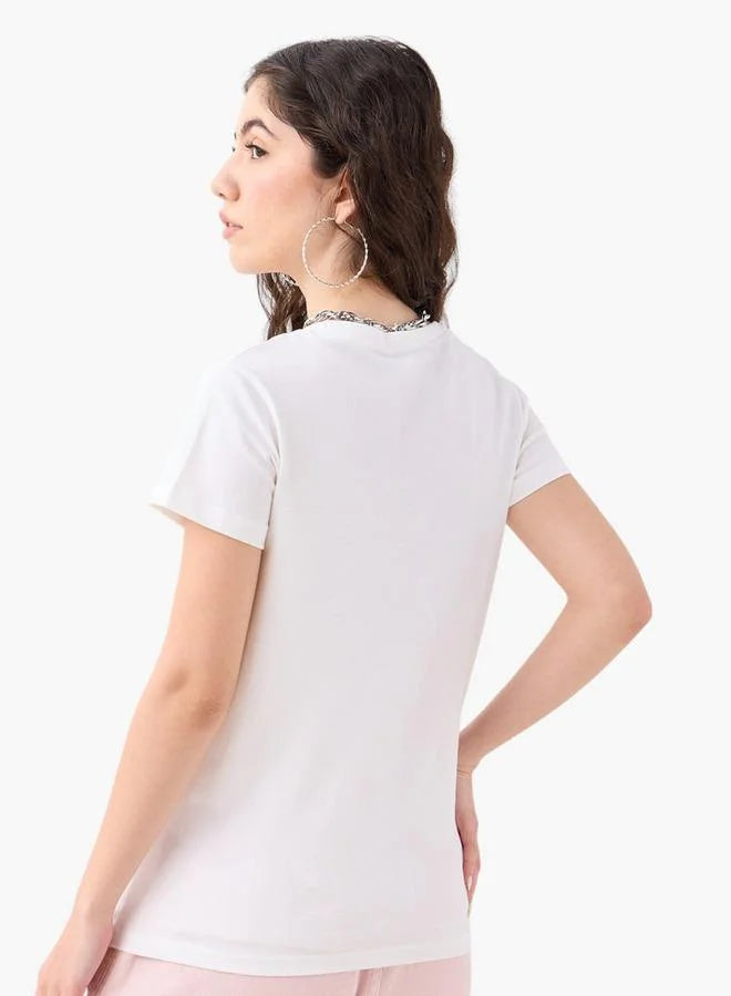 Minnie Mouse Print T-shirt with Crew Neck and Short Sleeves