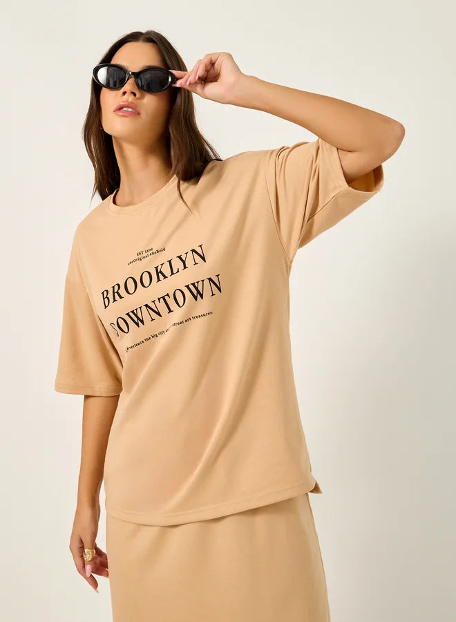 Oversized Graphic Print T-Shirt and Midi Skirt Co-Ords