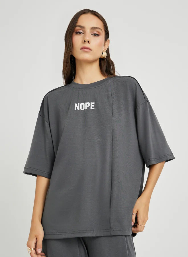 Take Two Slogan Print Round Neck T-Shirt and Pants Co-Ords