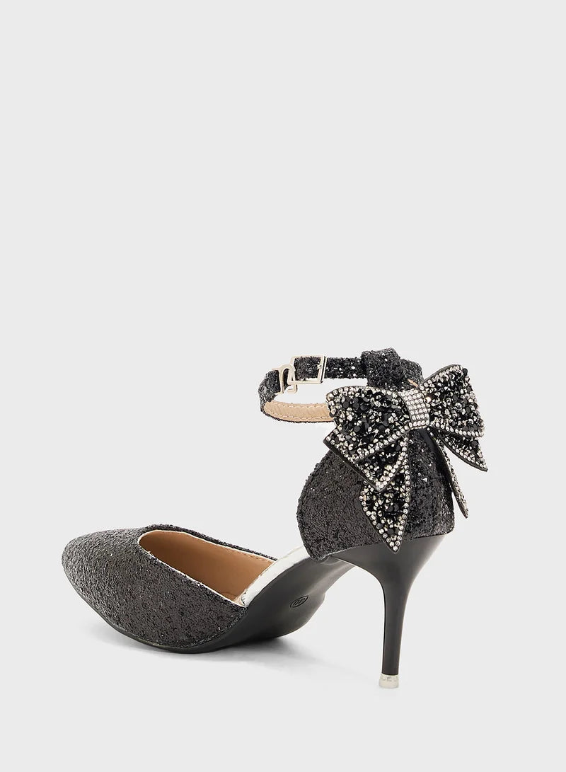 Glitter Bow Back Pump