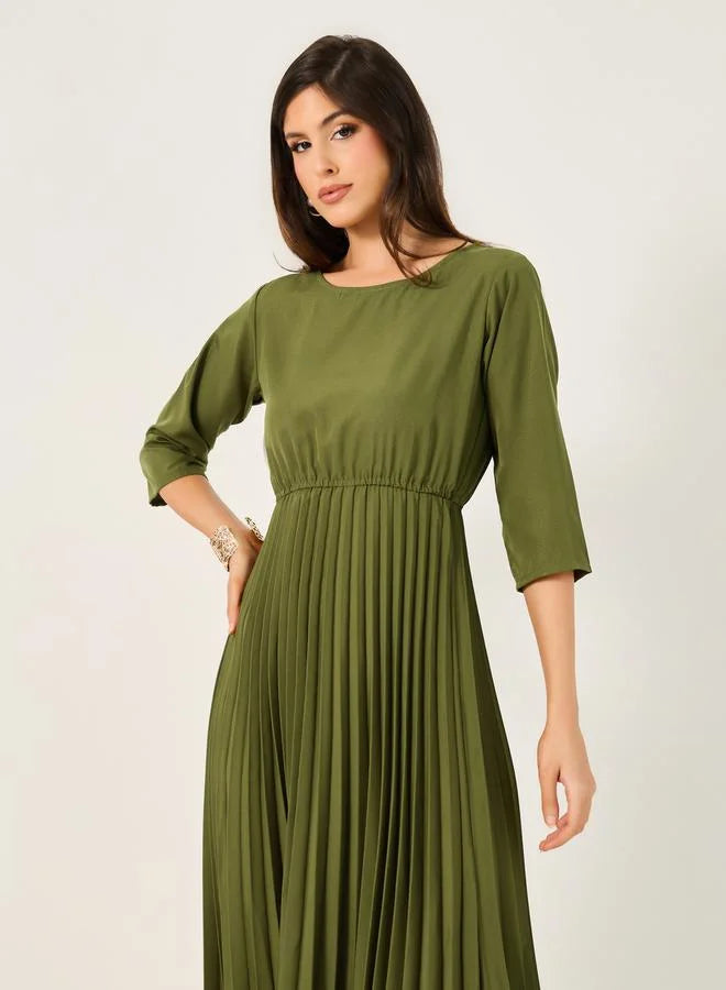Pleated Olive Dress