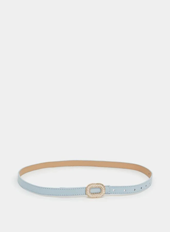 Styli Women Blue Embellished Buckle Belt