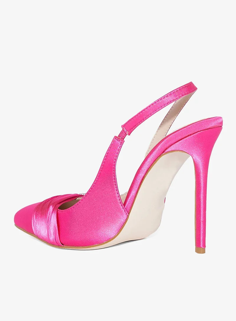 Diamante Trim High Heel Satin Sling Back Pump