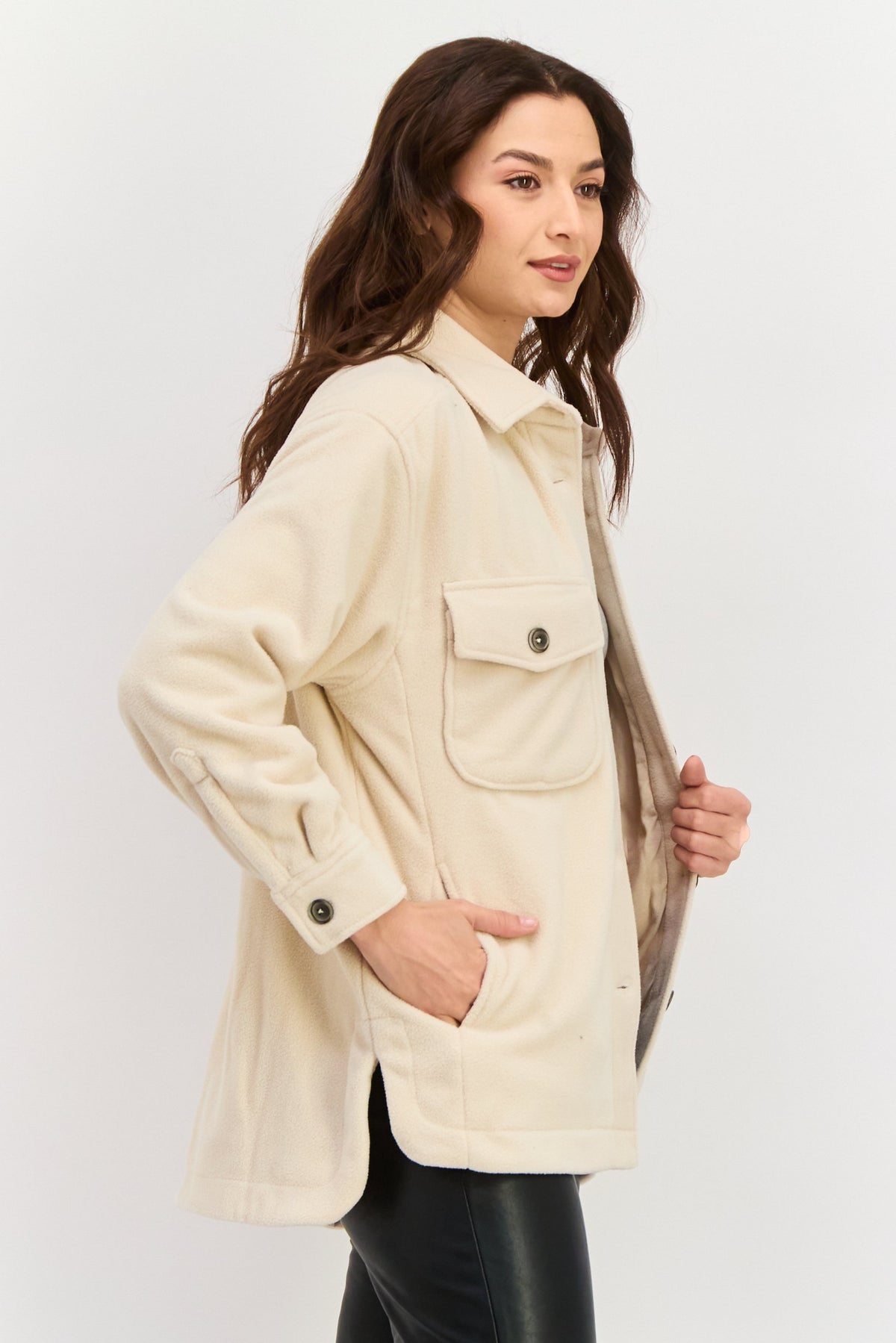 Textured Long Sleeve Shirt Jacket
