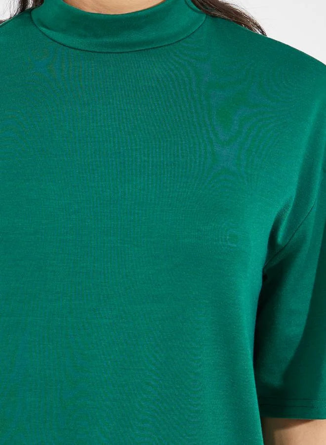 Boxy High Neck Solid T-Shirt
