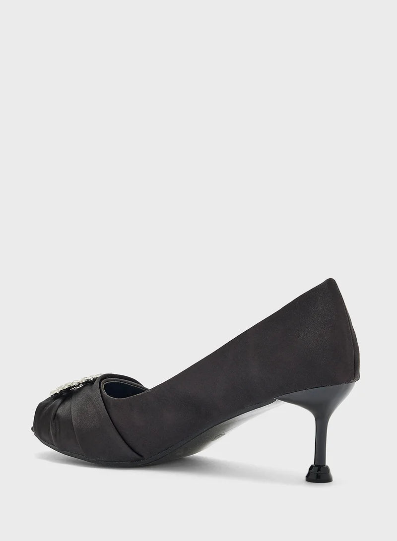 Diamante Trim Pleated Peep Toe Pump