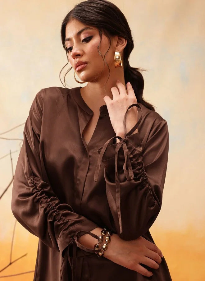 Brown Satin Co-Ord Set For Women