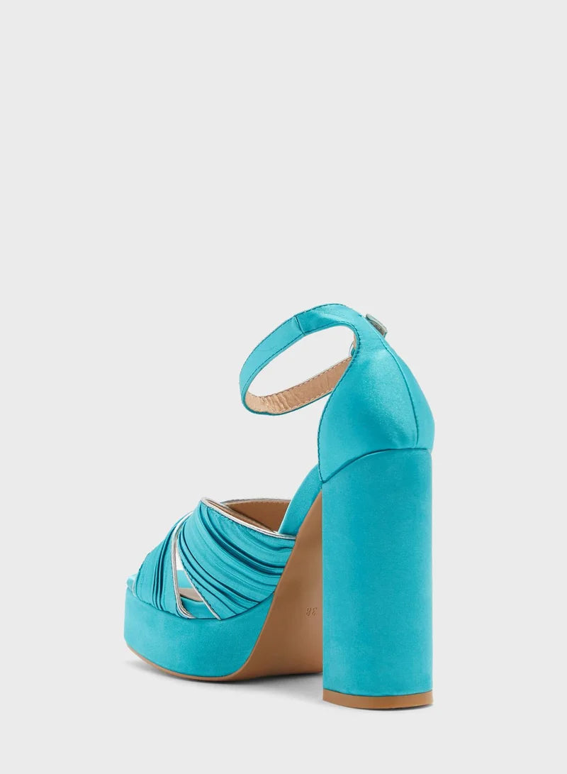 Metallic Trim Platform Satin Sandal