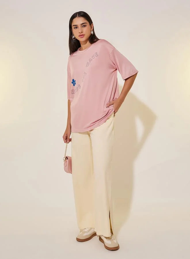 Take Two Slogan Print Short Sleeve Oversized T-Shirt