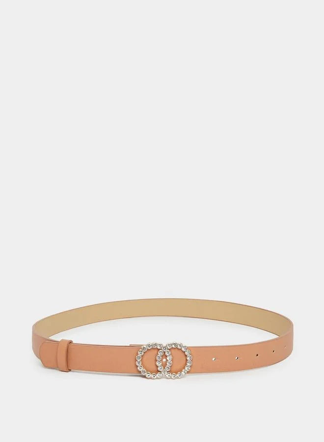 Rhinestone Double Circle Buckle Belt
