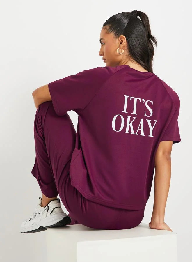 Take Two Slogan Back Print Raglan Sleeves T-Shirt and Pants Co-Ords